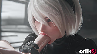 2b Nier Automata Blowjob & Town Cowgirl Fuck - Creamy Pussy & Creampie Ending 3D Animation