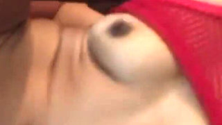 Sexy asian chick in fishnet gets fingered and fucked in a threesome