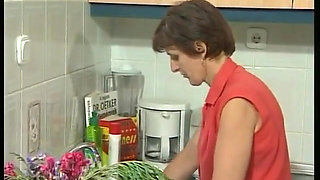 Hairy mature gets plowed in the kitchen