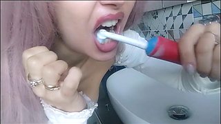 Lesbian Peeing and Spitting on Big Cock