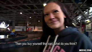 Steve Q. Picks Up Sexy Brunette Laura Brook for Public Nudity at the Go-Kart Track Where She Strips