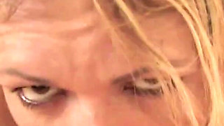 Sweet blonde milf Kelly Leigh POV deepthroat blowjob on kitchen