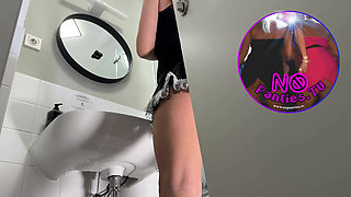 Hot and Horny Girl in the Shortest Mini Skirt Takes off Her Underwear to Flash Shaved Pussy and Round Sexy Ass