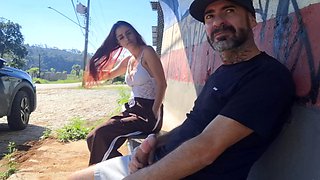 Brazilian Big Tits Babes Risky Bus Stop Stranger Masturbation