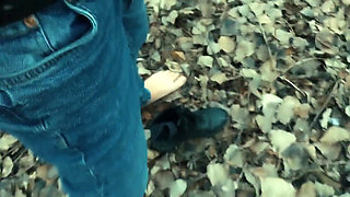Twink Barefoot Jerking in the Park - Cumshot on Shoe and Foot