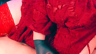Gloved Handjob Hand Over Mouth - Dominant MILF Medical Gloves Edge & Humiliate Skinny Guy POV