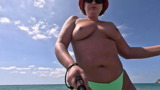 Naughty Blonde Pees in the Ocean Outdoor and Swimming Underwater