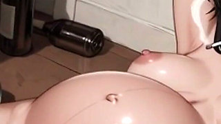 Smoking Pregnant Woman Bound Tight - Huge Belly & Wet Hairy Pregnant Pussy